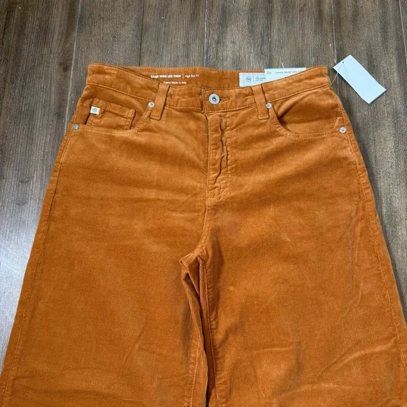 AG Adriano Saige Wide Leg Crop High Rise Corduroy Pant Gold Orange Apricot